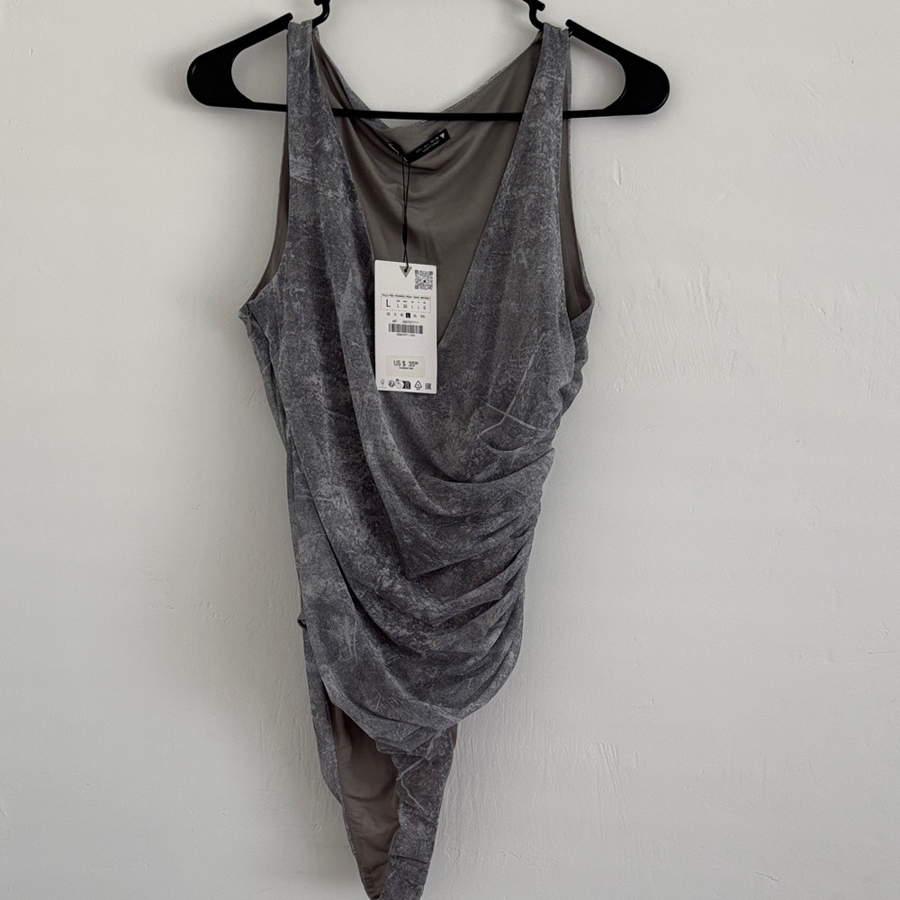 Zara Gray Velvet Sleeveless Bodysuit